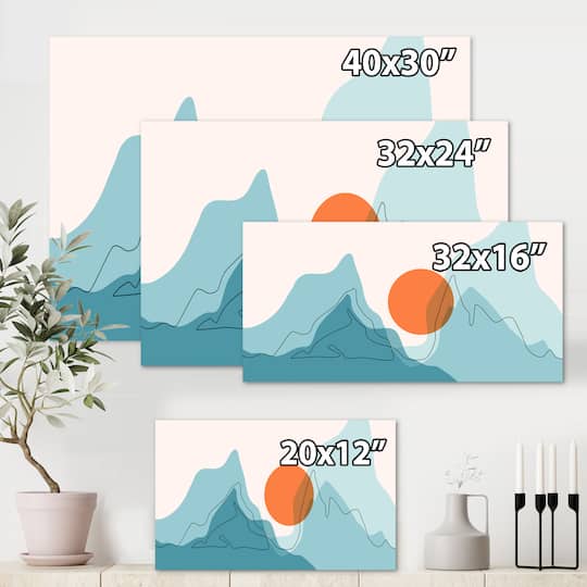 Designart - Red Moon Over Abstract Blue Mountains I